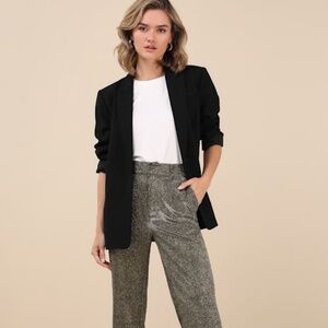 Lulus Shiniest Stance Gold Glitter High-rise Wide-leg Trousers - Size XXS